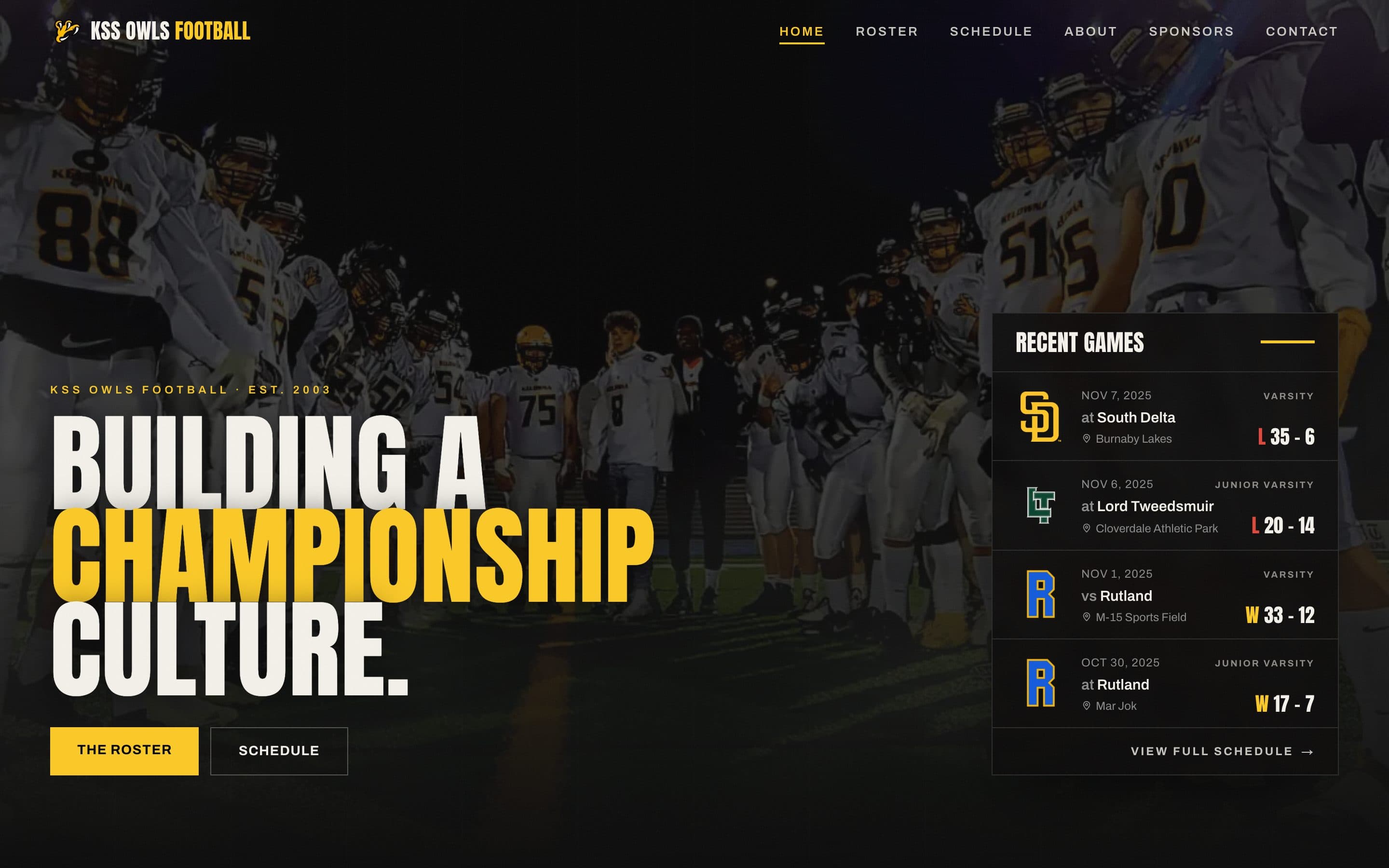 KSS Owls Football — High-school athletics · Kelowna. Live website homepage.