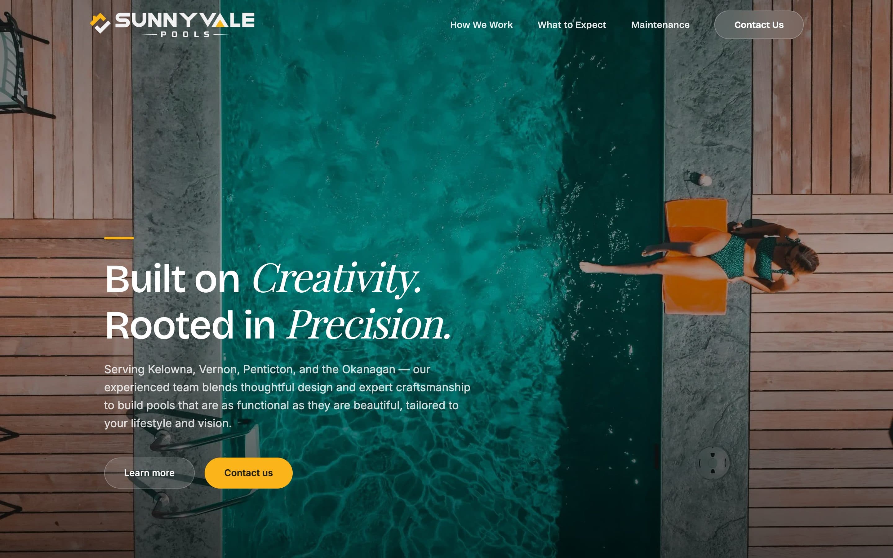 Sunnyvale Pools — Residential pools · Okanagan. Live website homepage.